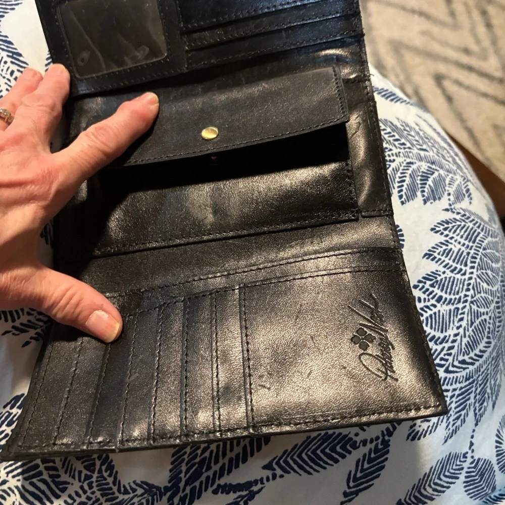 Sleek Black Leather Tote Bag black Patricia Nash with matching  wallet included - Picture 3 of 5